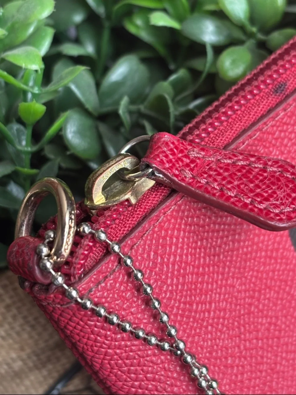 Coach Red Crossgrain Leather Corner Zip Wristlet F6658 - Picture 3 of 5